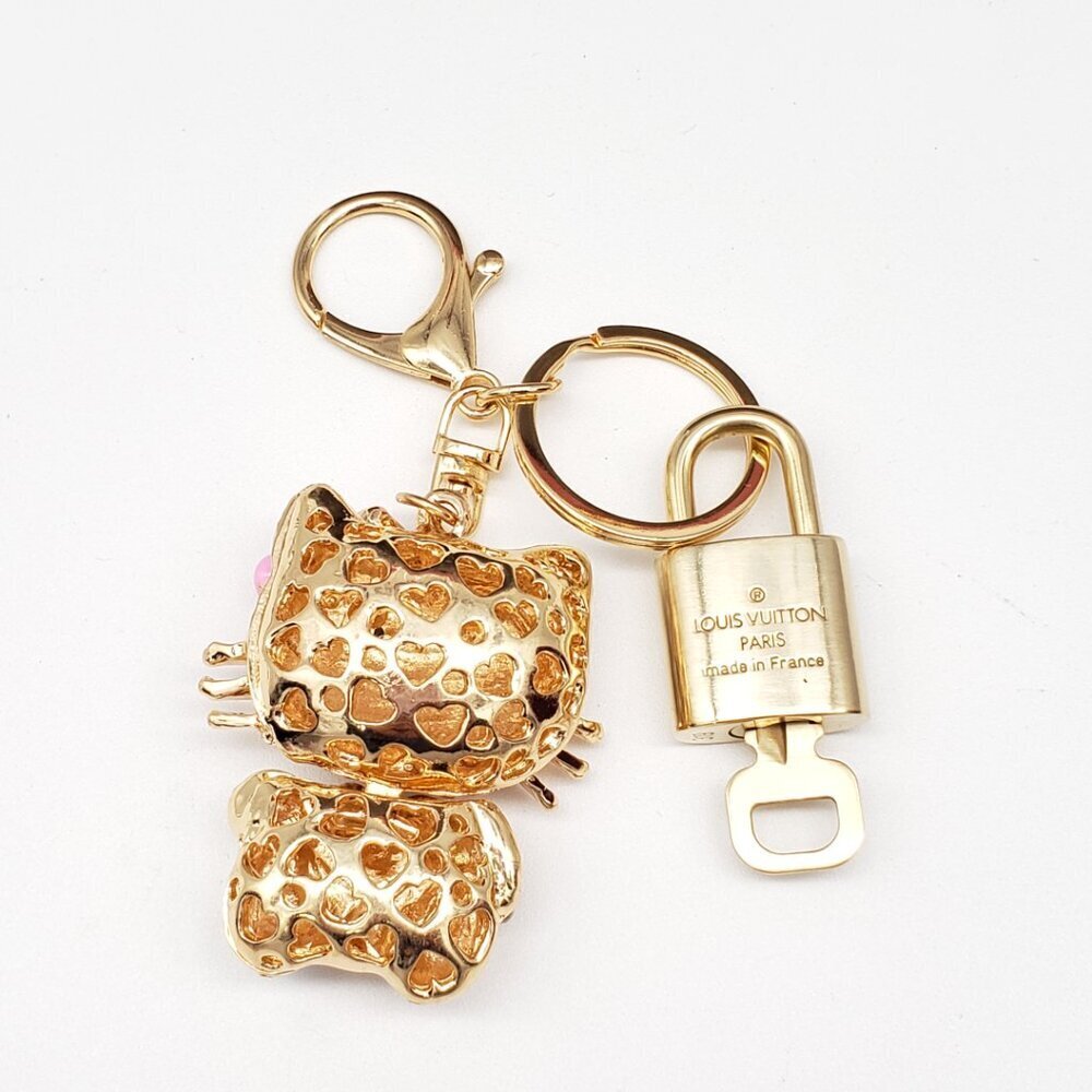 LV Gold Padlock 🔑 Authentic Louis Vuitton Charm + Unbranded Hello Kitty Charm - Picture 3 of 8
